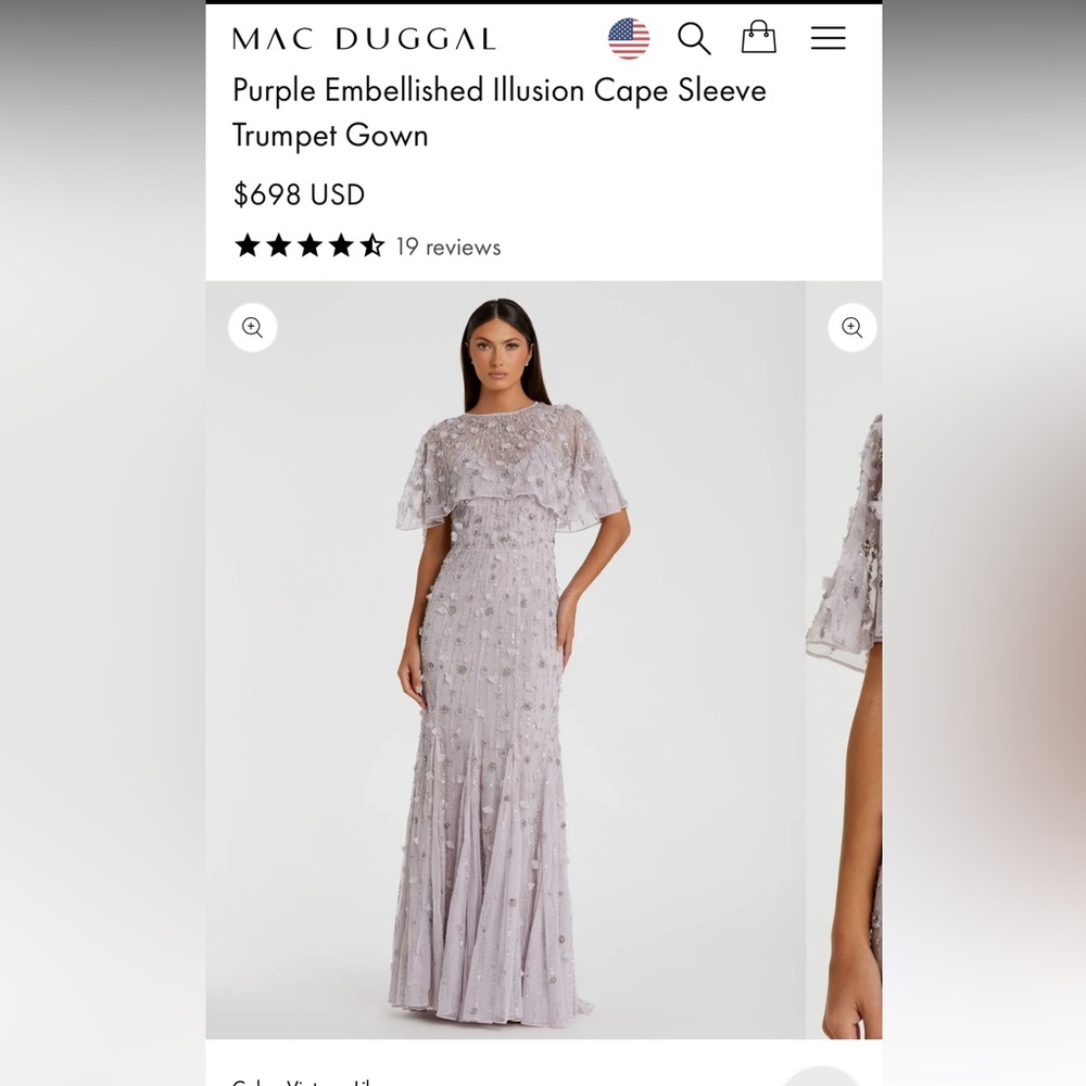 Mac Duggal Purple Embellished Trumpet Gown - worn once!